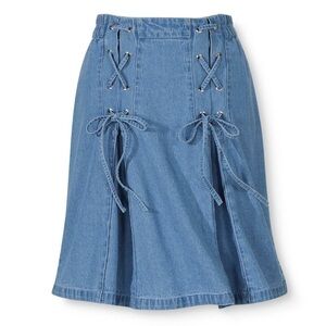 Kicky! Lace-Up Denim Skort, Box Pleats, Attached Shorts